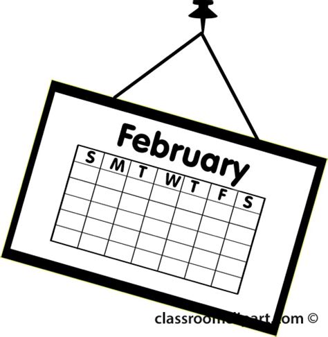 Calendar Clipart - calendar_february_outline_2 - Classroom Clipart