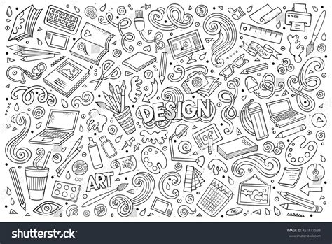 28 Graphic Designer Workspace Doodle Set Collection Hand Drawn Sketches