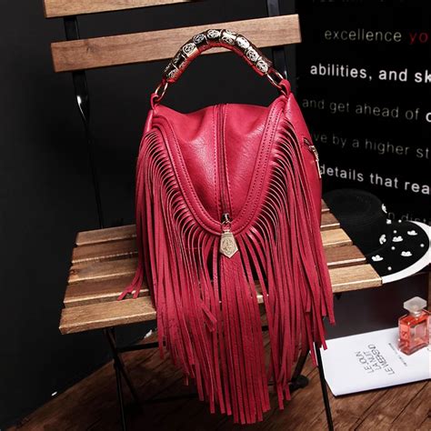 Women Pu Leather Crossbody Bag Red Wine Boho Hippie Gypsy Bohemian