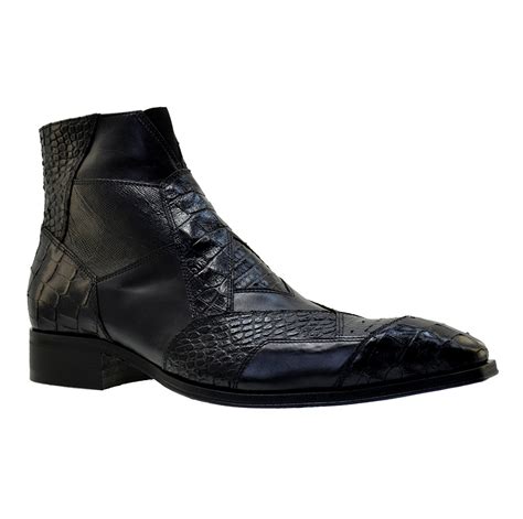 Italian Mens Shoes Jo Ghost 2030 Black Leather Print Crocodile Formal