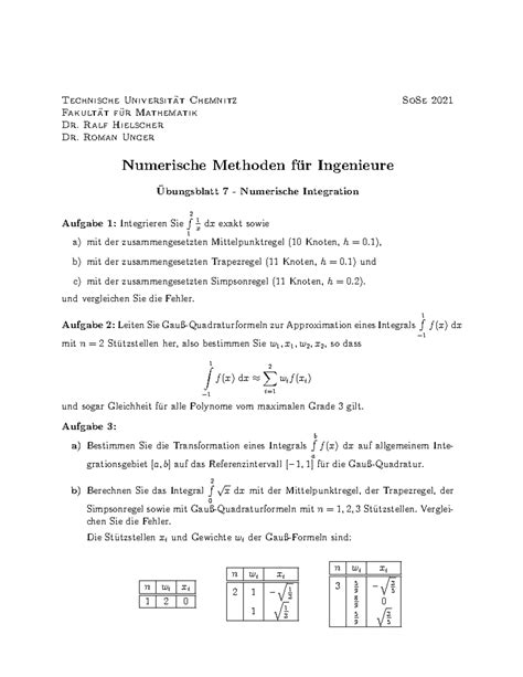 Übungsaufgaben der siebten Übung im Fach numerische Methoden für