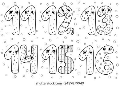 Cute Black White Numbers Characters 11-16 Stock Vector (Royalty Free) 2439879949 | Shutterstock