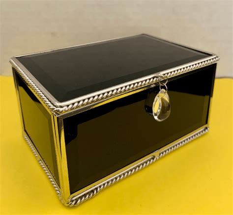 Elegant Black Glass Jewelry Box with Velvet Lining 5″|Globedecor