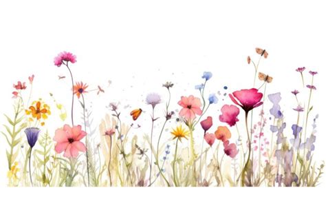 Premium Photo Watercolor Wild Flowers Border Isolated