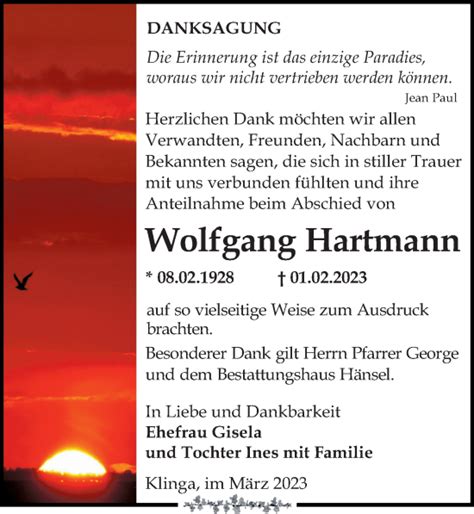 Traueranzeigen Von Wolfgang Hartmann Trauer Anzeigen De