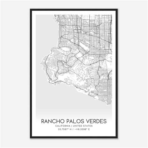 Rancho Palos Verdes California Map Poster, Modern Home Decor Wall Art