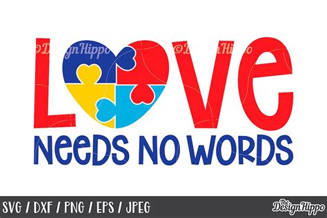 Autism Awareness Love Needs No Words Puzzle Piece SVG DXF