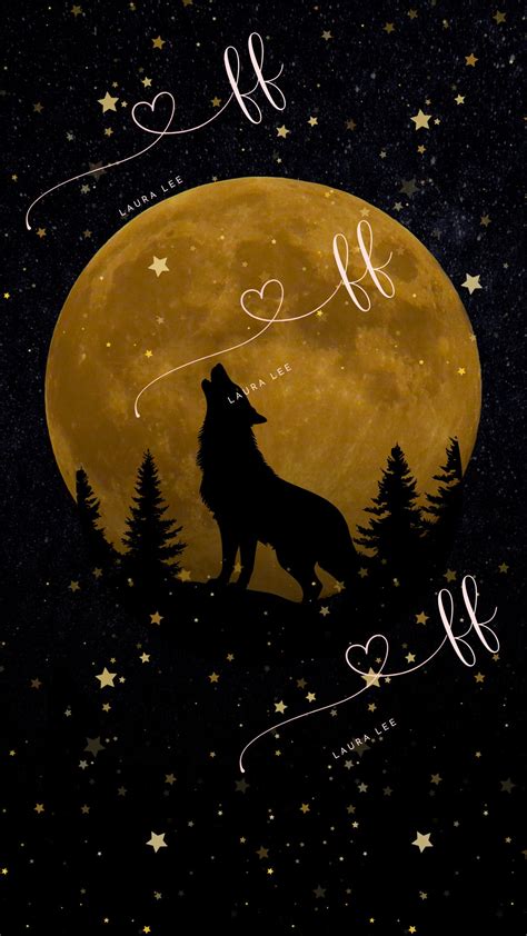 IPhone Wolf Moon Wallpaper Black and Gold Howling Wolf Silhouette ...