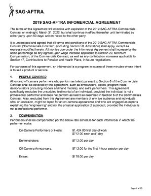 Fillable Online 2019 SAG AFTRA INFOMERCIAL AGREEMENT Fax Email Print