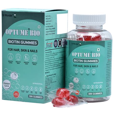 Optume Bio Biotin Gummies For Hair Skin And Nails 30 Each Strawberry