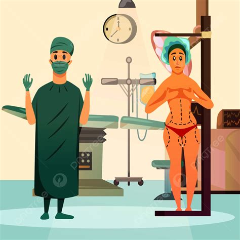 Orthogonal Background With Surgeon And Naked Woman With Marks On Body