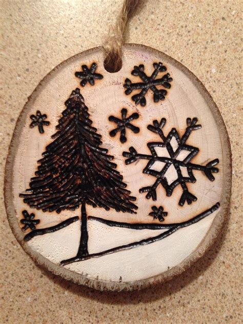 Rustic Pine Tree Wood Burned Christmas Ornament Natural Wood Https