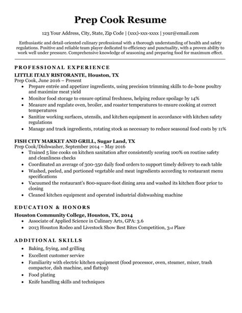 Prep Cook Resume Sample & Writing Tips | Resume Companion