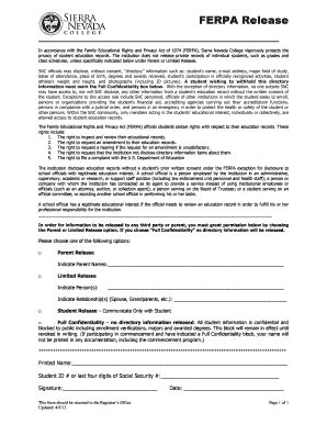 Ferpa Release Form Sierra Nevada College Fill And Sign Printable