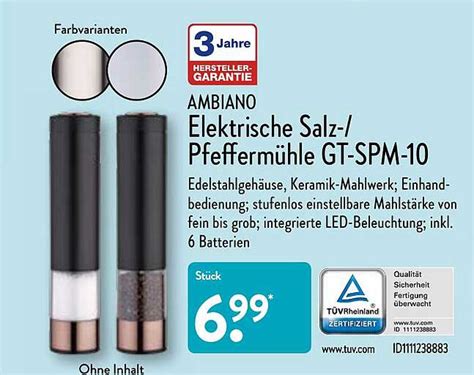 Ambiano Elektrische Salz Pfeffermühle Gt spm 10 Angebot bei ALDI Nord