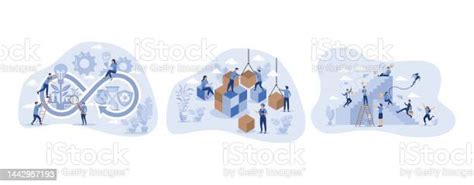 Circular Economy Manufacturing Cycle Sustainable Strategy Tiny Person Concept Solving Problem