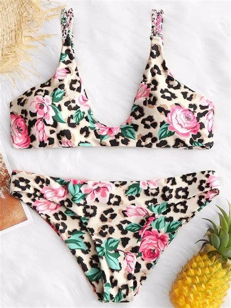 2018 New Floral Print Women Real Neoprene Bikini Set Swimwear Swimsuit