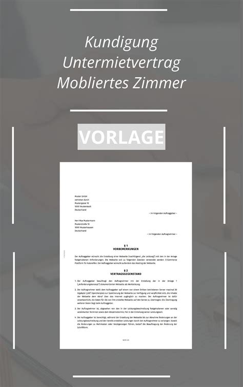 K Ndigung Untermietvertrag M Bliertes Zimmer Vorlage Muster