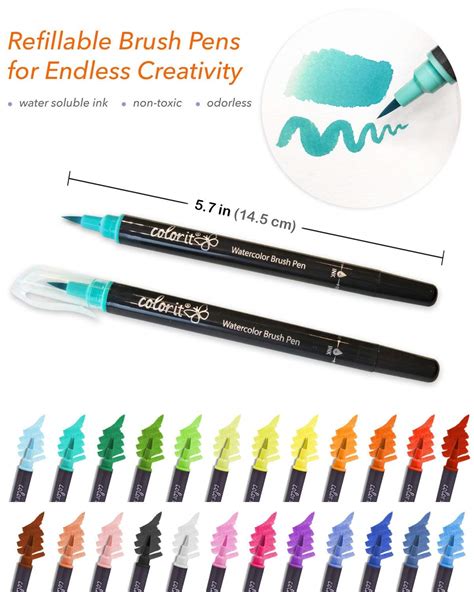 Colorit Refillable Watercolor Brush Pens Set Colors With Flexible