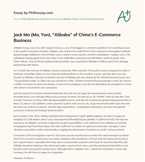 Jack Ma (Ma, Yun), “Alibaba” of China’s E-Commerce Business - PHDessay.com