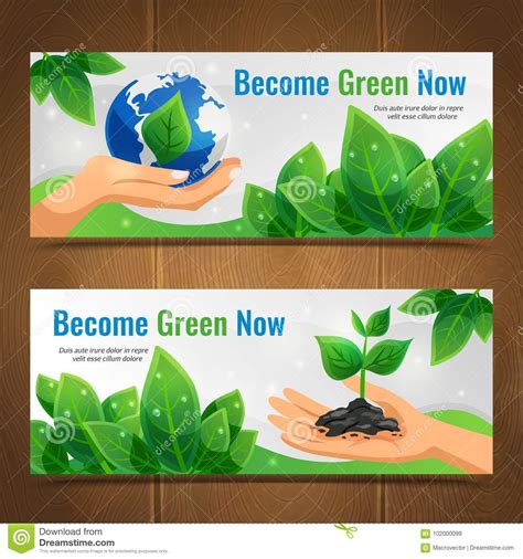 Ecology Horizontal Banner Set Stock Vector Illustration Of Line