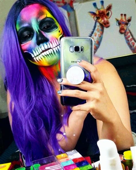 Fantasy Makeup Rainbow Neon Skull Makeup Uv Light Makeup Face Paint