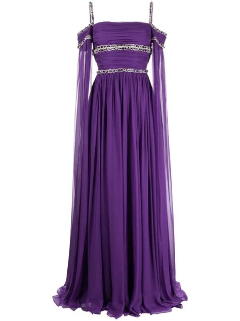 Zuhair Murad Crystal Embellished Silk Gown Purple Farfetch Uk En