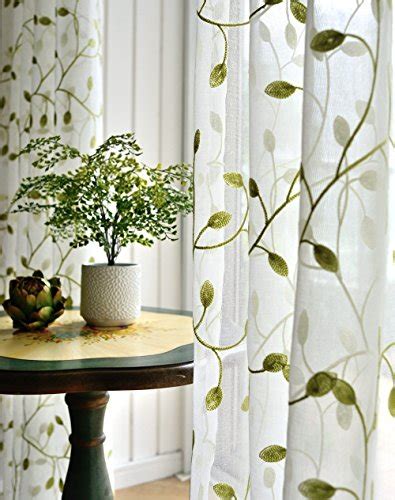 Tiyana Ivy Leaf Embroidered Sheer Panel 84 Inch Long Window Crushed Gauze Room Curtain Voile