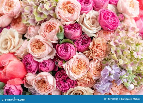 Close-up Large Beautiful Bouquet of Mixed Flowers. Flower Background ...