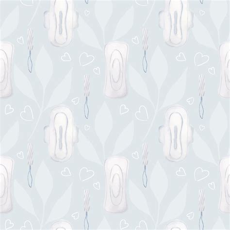 Premium Vector Watercolor Seamless Pattern Of Menstrual Pads Tampons And Hearts On A Blue