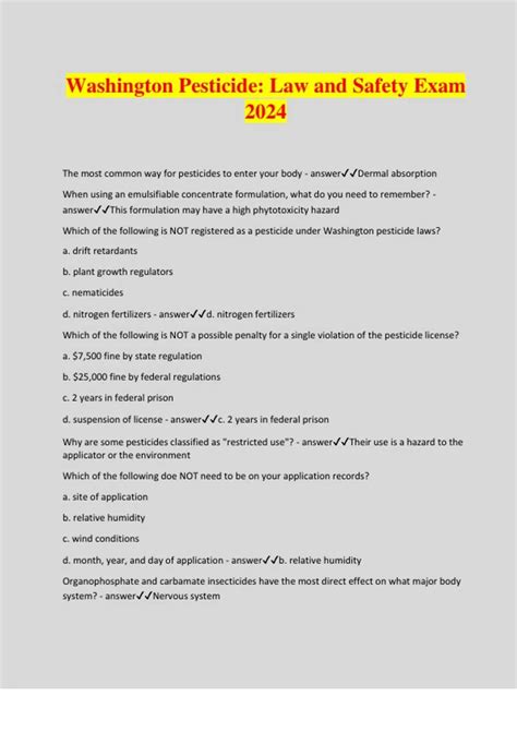 Washington Pesticide: Law and Safety Exam 2024 - Washington Pesticide