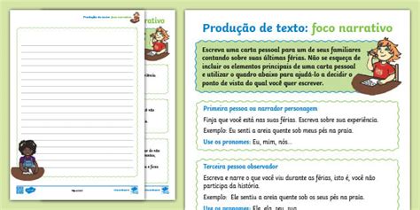 Produção de texto foco narrativo Folha de atividade