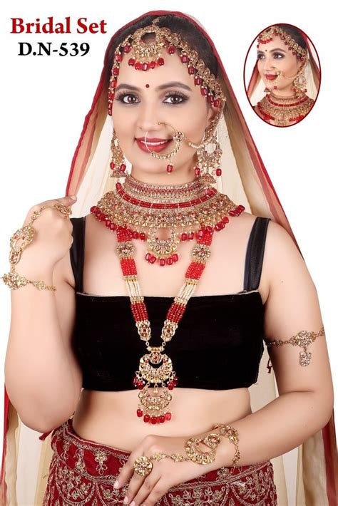 Golden And Red Mazak Metal Bridal Jewellery Set At Rs 1250 Set In