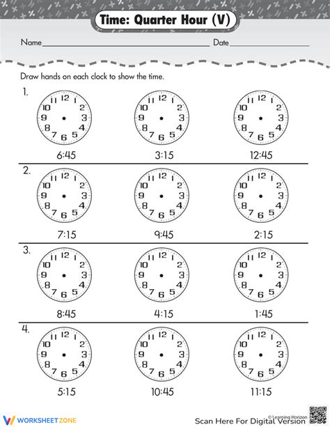 Learning To Tell Time Quarter Hour Worksheet