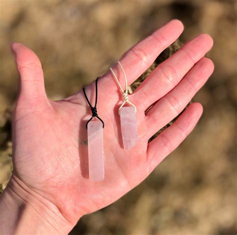 Rose Quartz Crystal Pendant Mens Stone Necklace Meditation Yoga Minimalist Mens Crystal Black