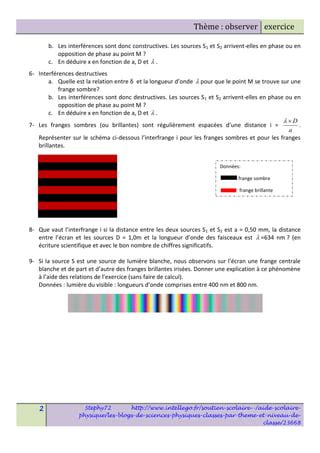 Enonce Exercice 7 Les Interferences Lumineuses PDF