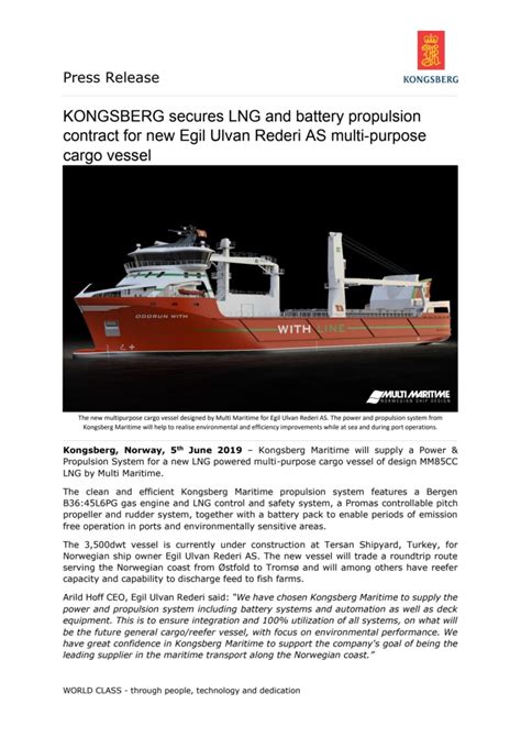 Kongsberg Secures Lng And Battery Propulsion Contract For New Egil