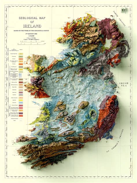 Ireland Map Ireland D Relief Map Ireland Vintage Map Etsy