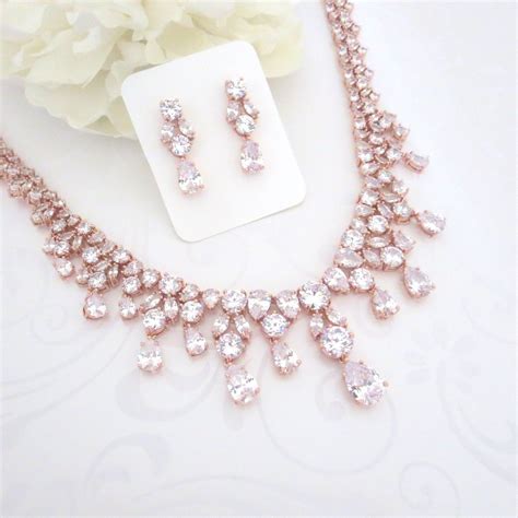 Rose Gold Statement Necklace Rose Gold Bridal Necklace Rose