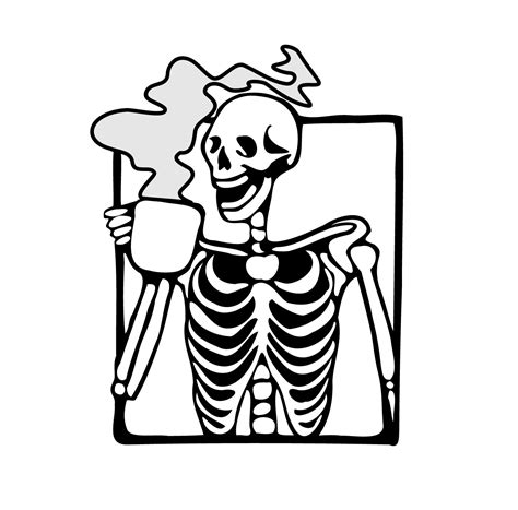 Fall Skeleton Drinking Coffee Embroidery Design File Etsy