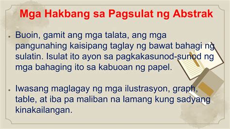 Pagsulat Ng Abstrakmga Hakbang Katangian At Elemento Ppt