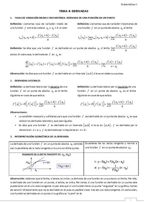 Tema 4 Derivadas Matemáticas Ii 1 Tema 4 Derivadas 1 Tasas De