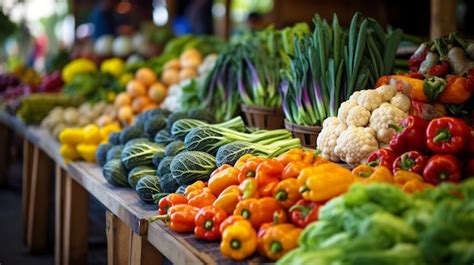 Premium Photo | Vibrant Farmers Market with Colorful Produce Stalls