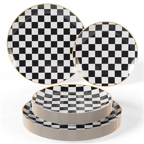 Trendables Pcs Checkered Plates Set Heavy Duty Dinnerware Sets