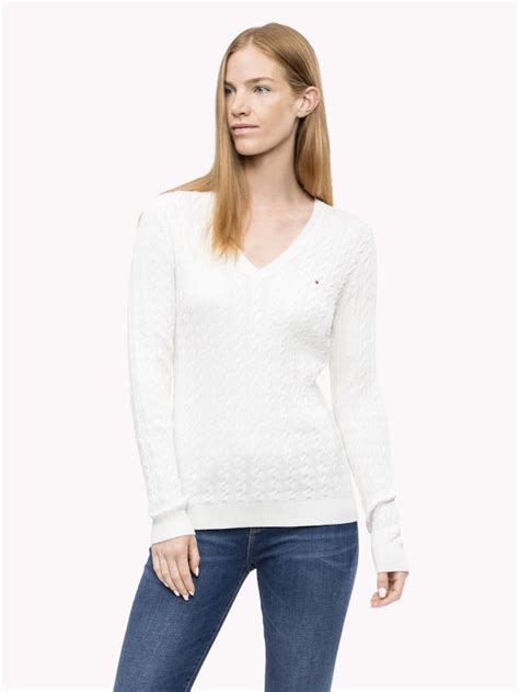 Cable Knit V Neck Sweater Knitwear Tommy Hilfiger