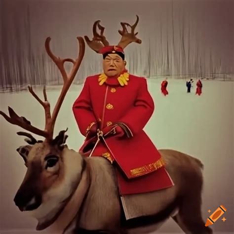 Satirical Image Of Mao Zedong Riding A Reindeer