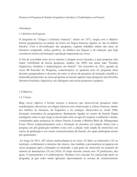 Pdf Proposta Do Programa De Estudos Lingu Sticos Liter Rios E