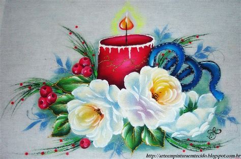 Pintura Em Tecido Dicas E Riscos Pintura Em Tecido Natal Vela E Rosa