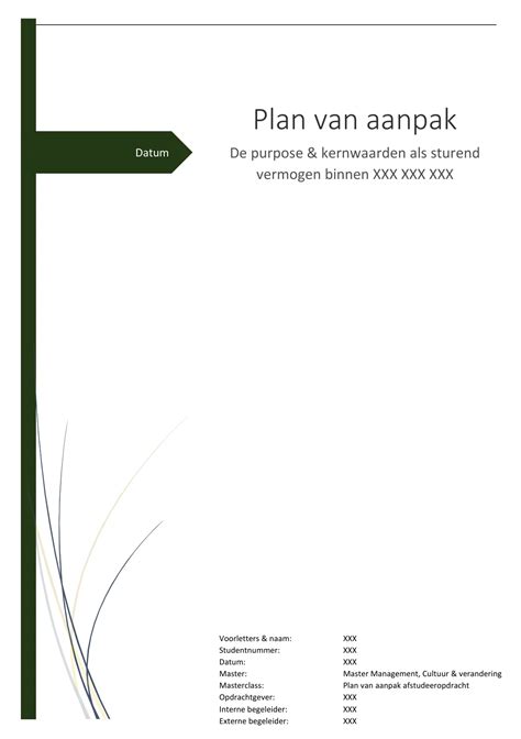 Te Koop Plan Van Aanpak Afstudeeropdracht Behorende Bij De Master