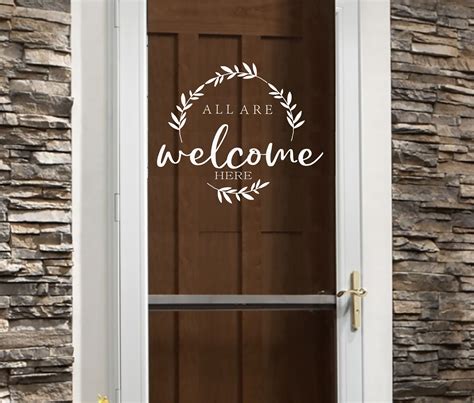 Glass Door Decal Wreath All Are Welcome Here Front Door Etsy Front Door Decal Door Decals